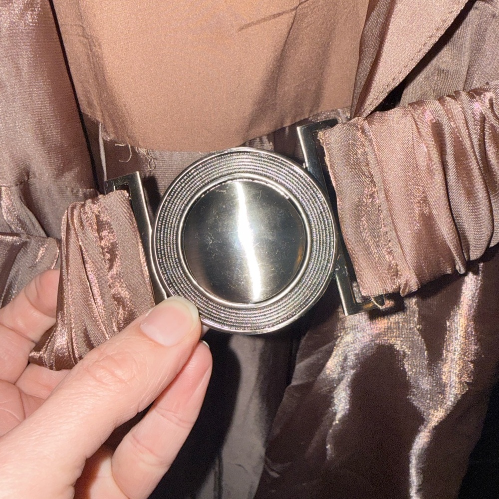 AKIRA Shimmering Maxi Coat or overlay dress in copper/Brown - Picture 8 of 10